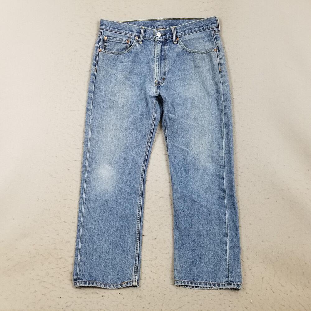 Levis 505 Jeans Mens 36x29 Blue Light Wash Straight Leg Cotton Denim Pants